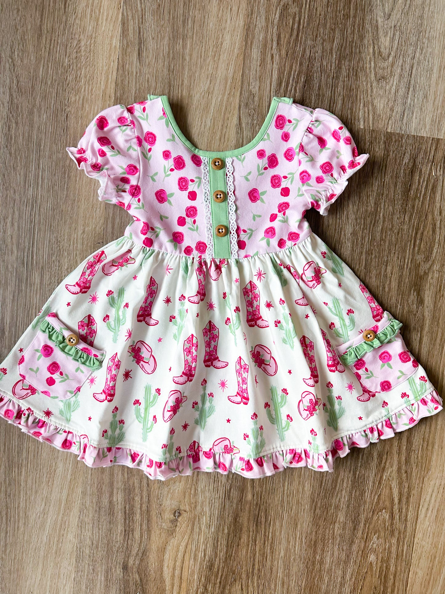 Baby girls hot pink flower western boots dress preorder