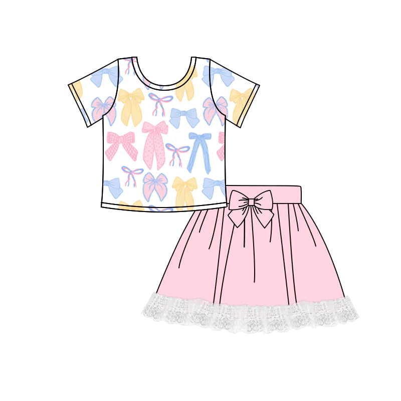 Colorful bow shirt matching skirt girls summer clothes preorder