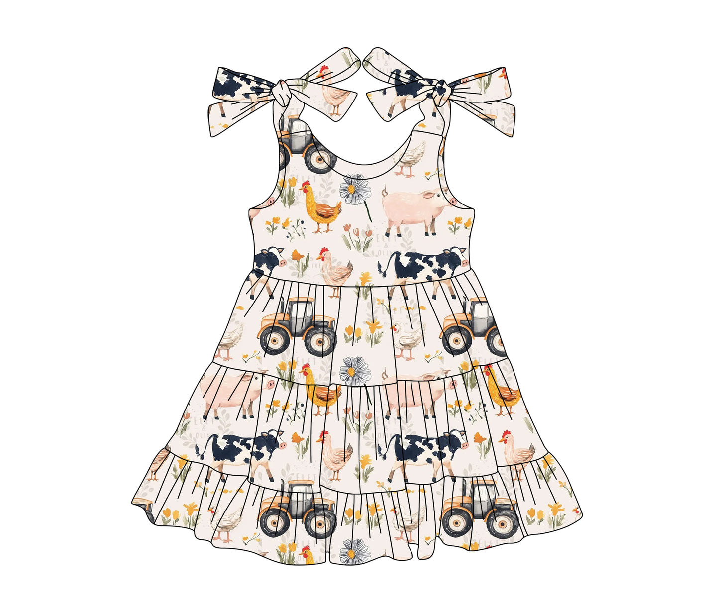 Pig chicken animal design toddle girls summer dress preorder