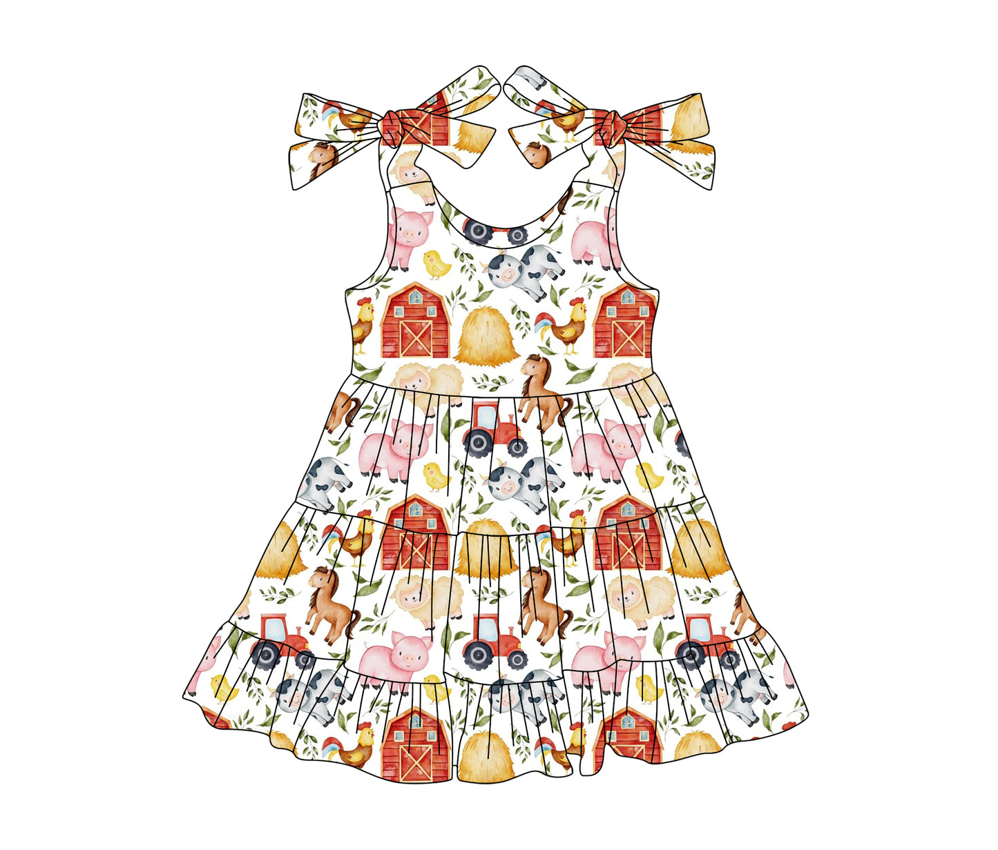 Horse chicken animal design toddle girls summer dress preorder