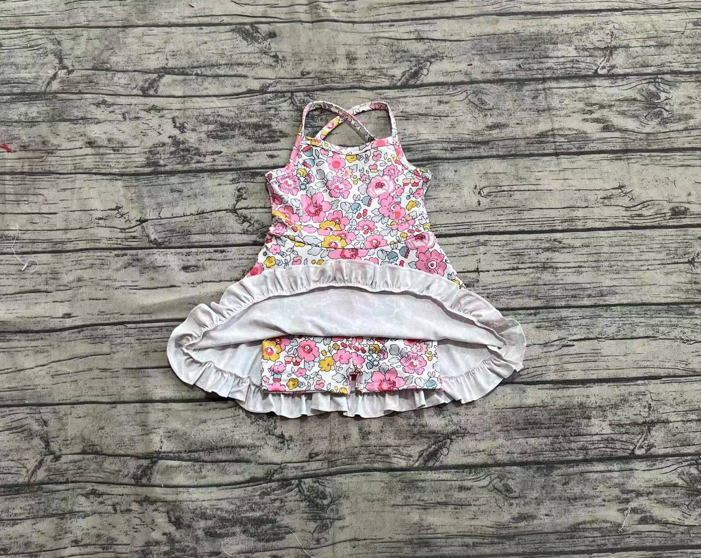 Baby girls pink floral active wear athletic summer yoga skirt dress preorder