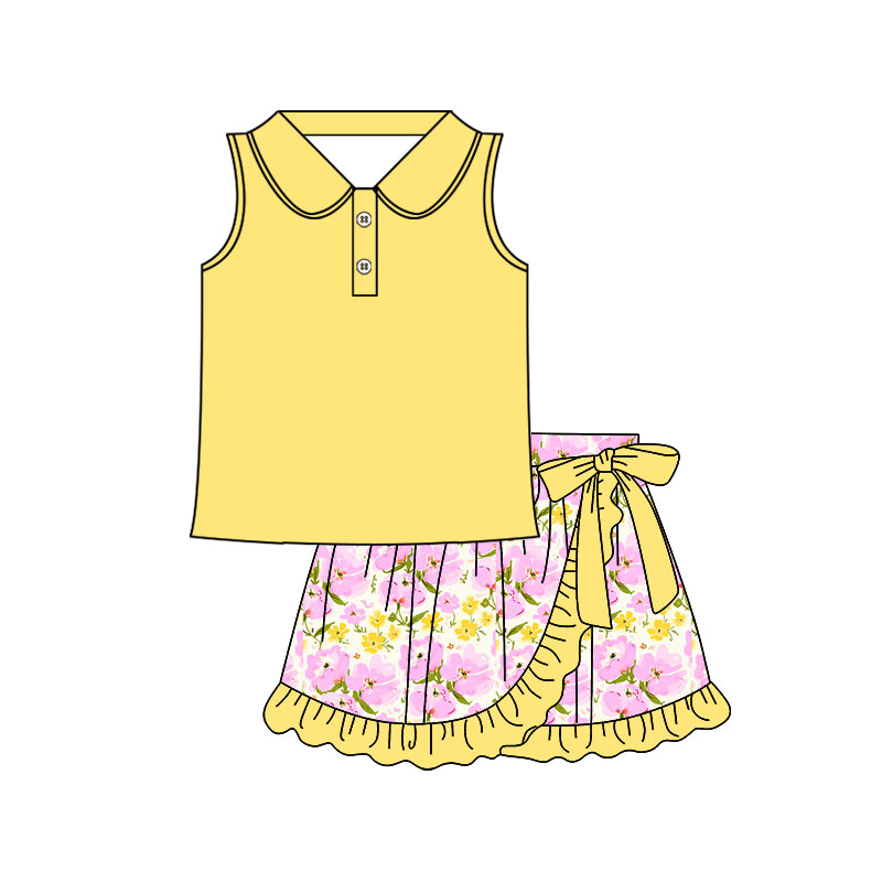 Yellow tank top floral skirts girls summer outfit preorder