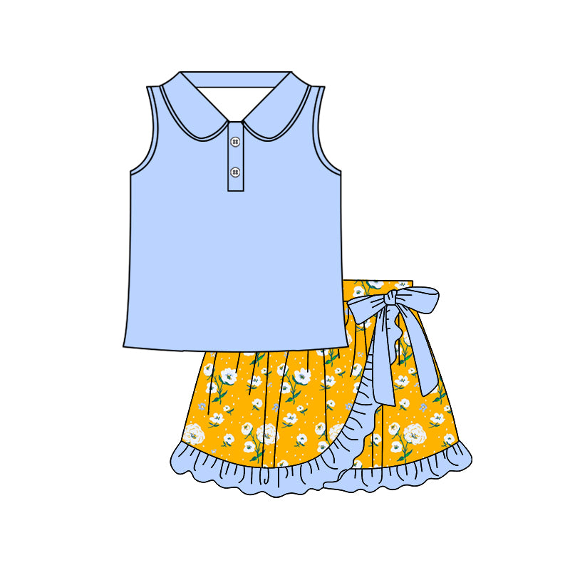 Blue tank top floral skirts girls summer outfit preorder