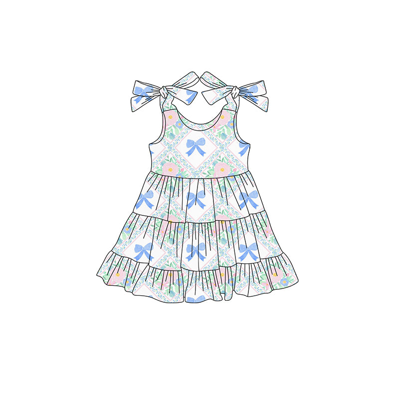 Blue bow floral girls summer dress preorder