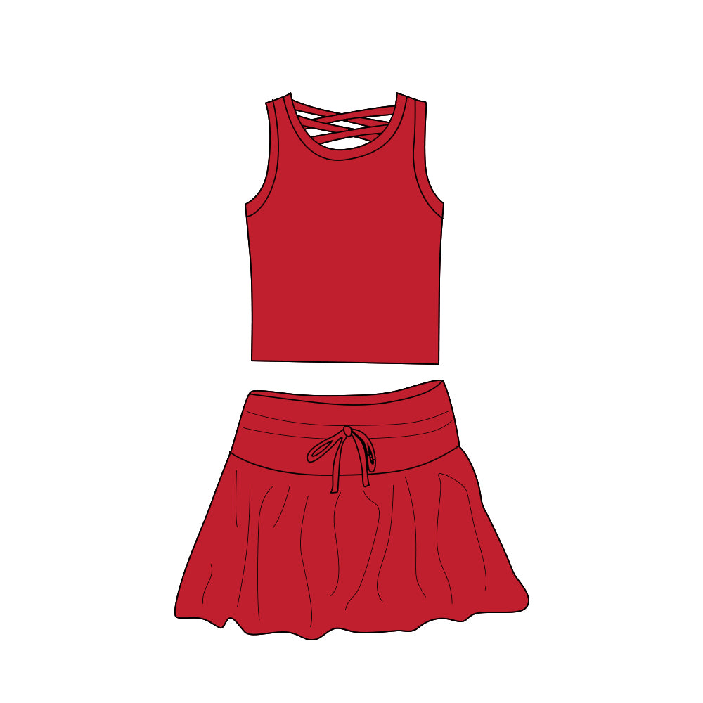 Baby girls red active wear athletic summer yoga skirt outfit preorder