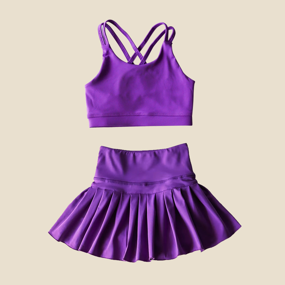 Baby girls purple active wear athletic summer yoga skirt outfit preorder