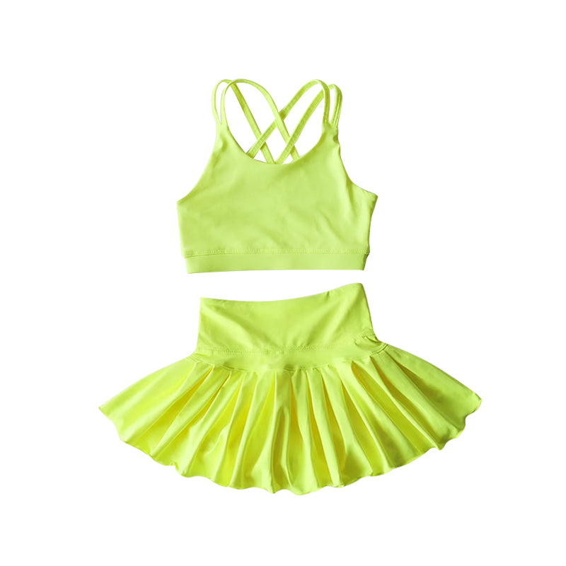Baby girls yellow active wear athletic summer yoga skirt outfit preorder