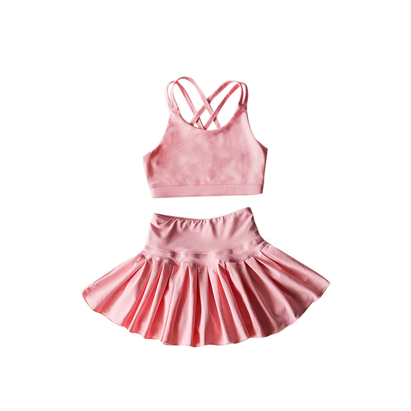 Baby girls pink active wear athletic summer yoga skirt outfit preorder