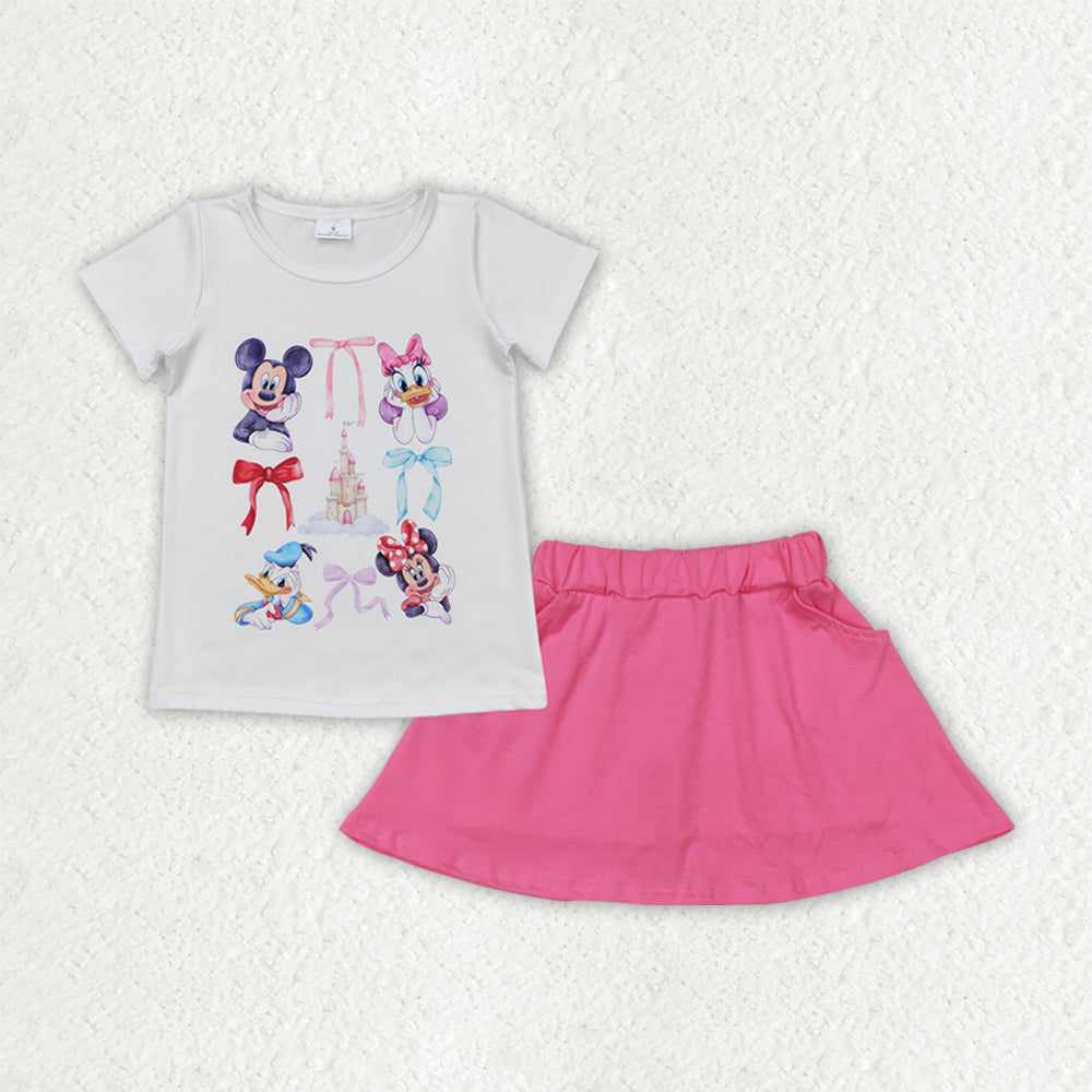 Cartoon shirt pink skirts girl summer outfit