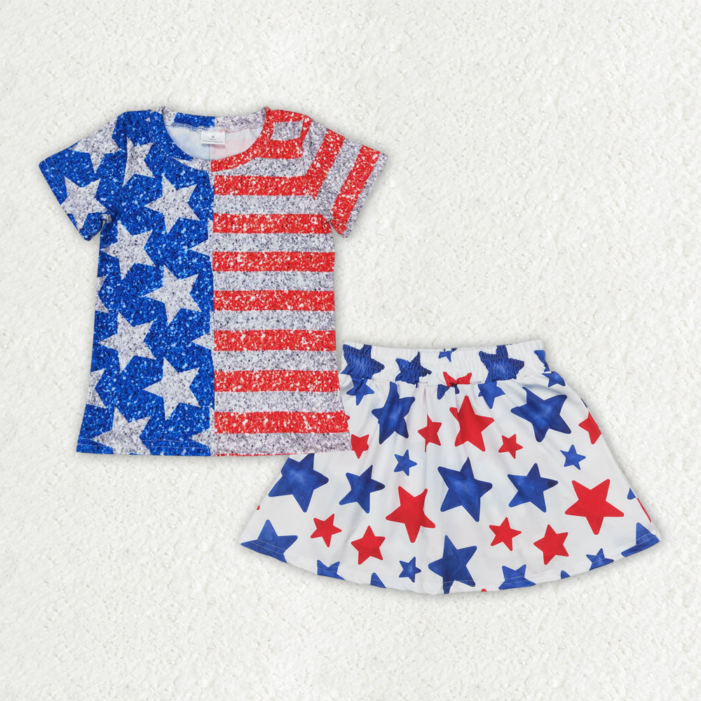 Blue red stat July 4th girls summer outfit