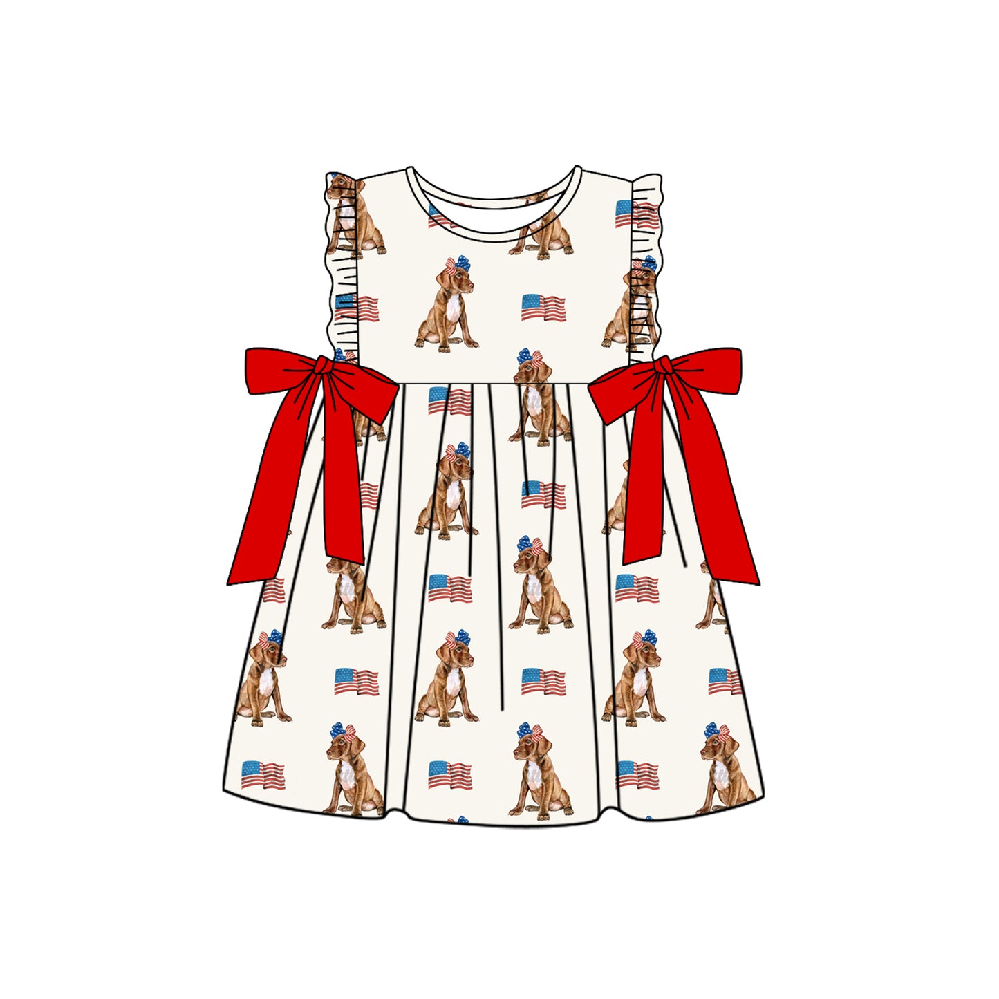 America flag dog design girls July 4th dress preorder