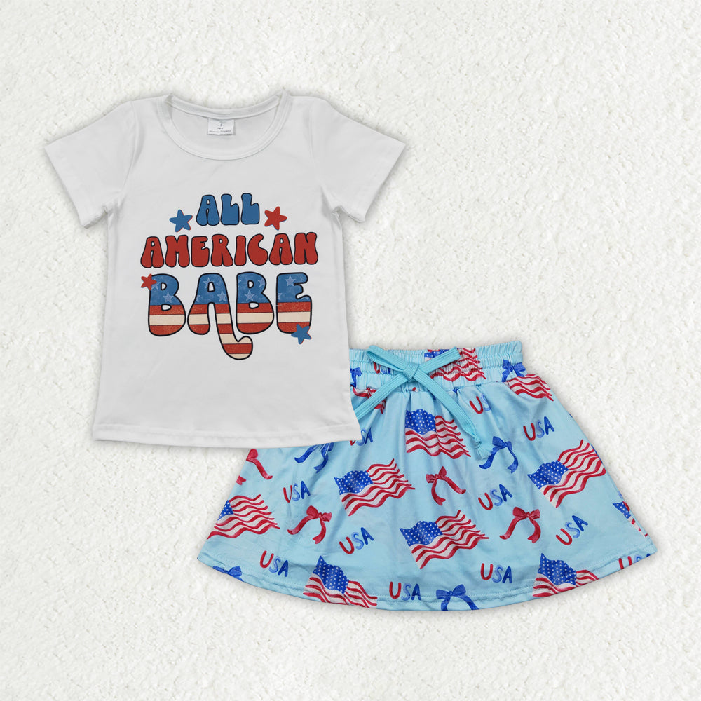 July 4th shirt matching skirt shorts girls outfit
