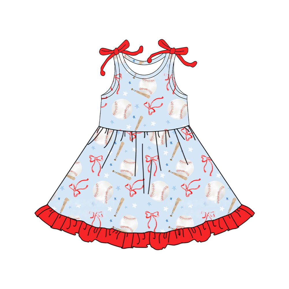 Toddle girls red bow baseball design dress preorder