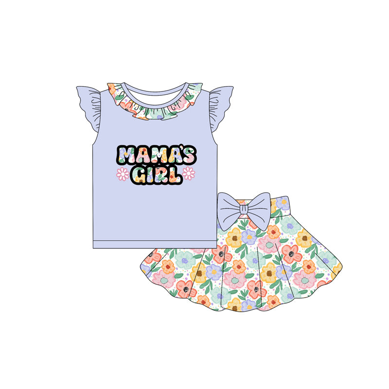 Mamas girl lavender shirt floral skirt summer outfit preorder