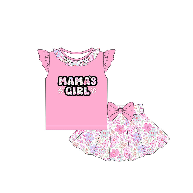 Mamas girl pink shirt floral skirt summer outfit preorder