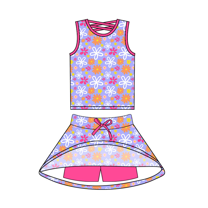 Colorful flowers matching skirt shorts summer clothes preorder(