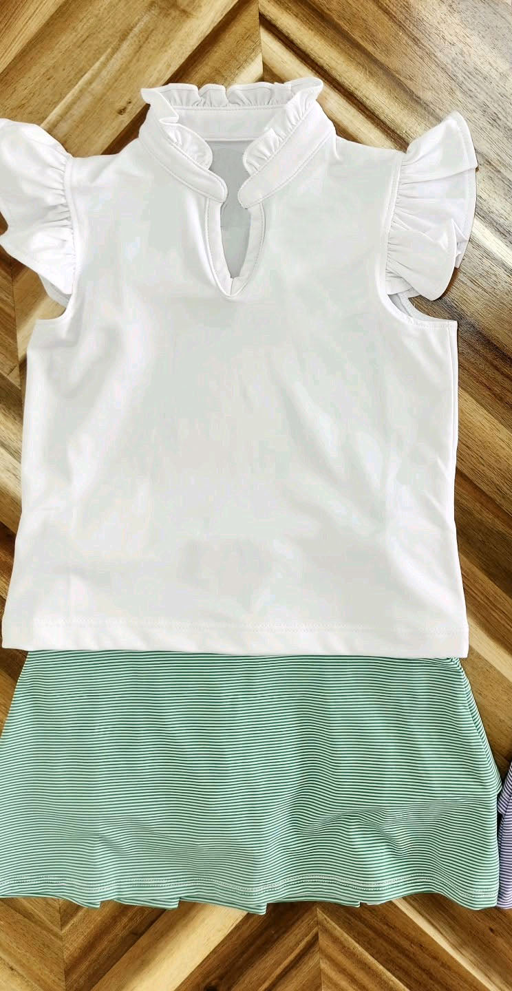 White shirt matching skirt girls summer outfit preorder
