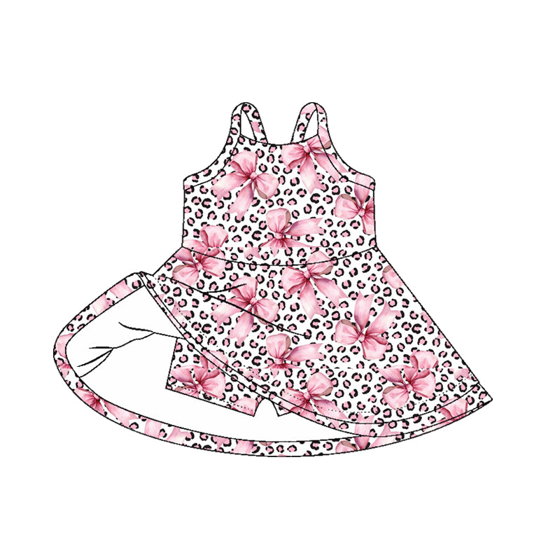 Baby girls pink bow leopard active wear athletic summer yoga dress preorder