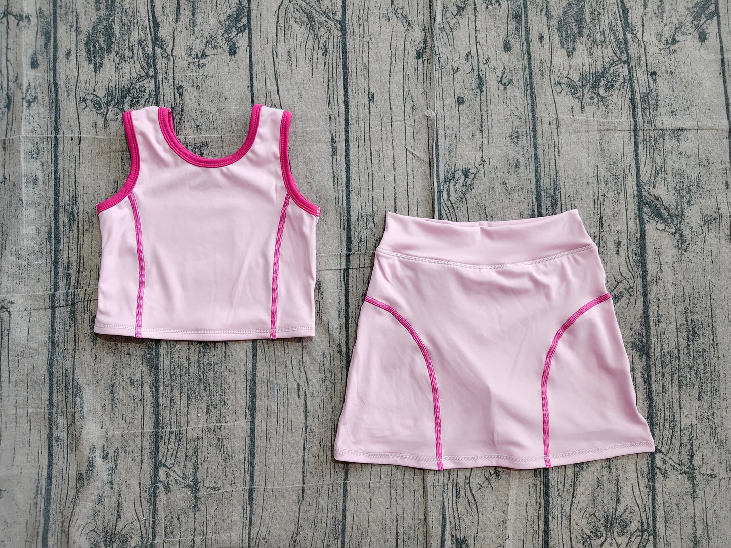 Pink yoga top matching skorts girls summer outfit preorder