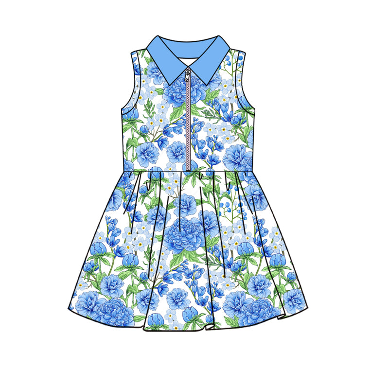 Baby girls blue floral active wear athletic summer yoga skirt dress preorder
