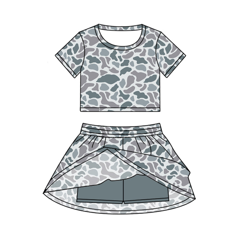 Baby girls grey camo crop top matching skirt design summer outfit preorder