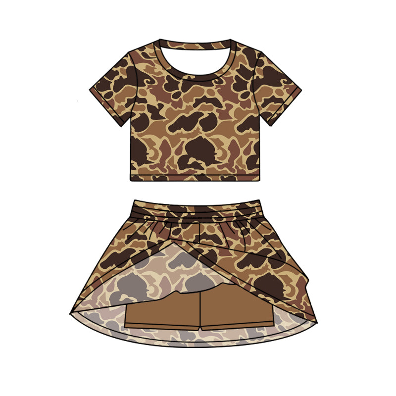 Baby girls brown camo crop top matching skirt design summer outfit preorder