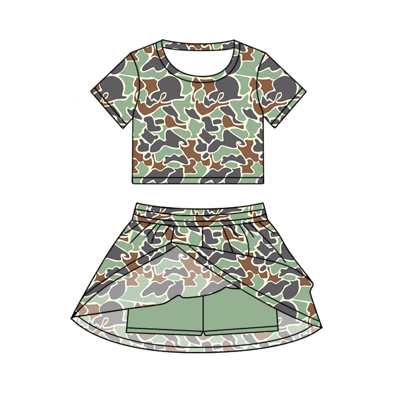 Baby girls green camo crop top matching skirt design summer outfit preorder