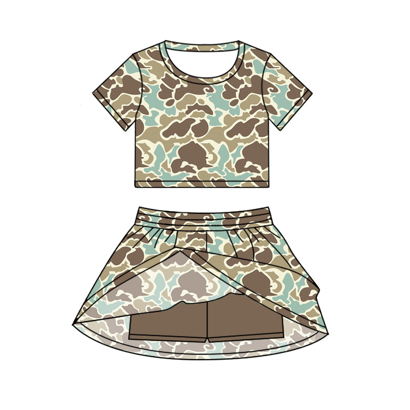Baby girls green brown camo crop top matching skirt design summer outfit preorder