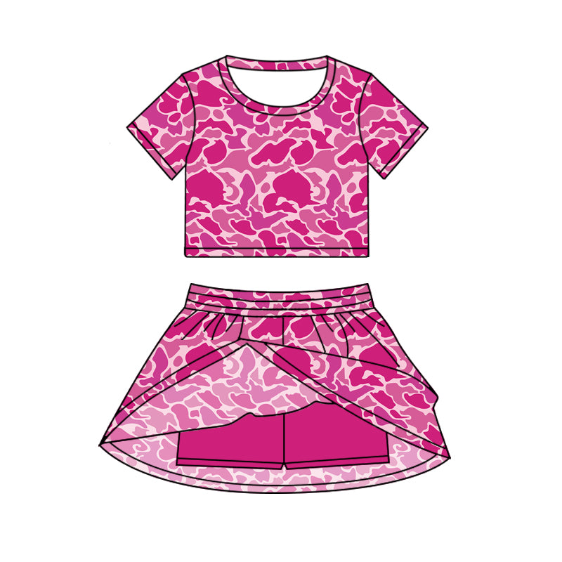 Baby girls hot pink camo crop top matching skirt design summer outfit preorder