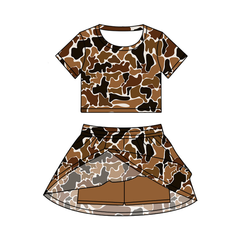 Baby girls brown camo crop top matching skirt design summer outfit preorder