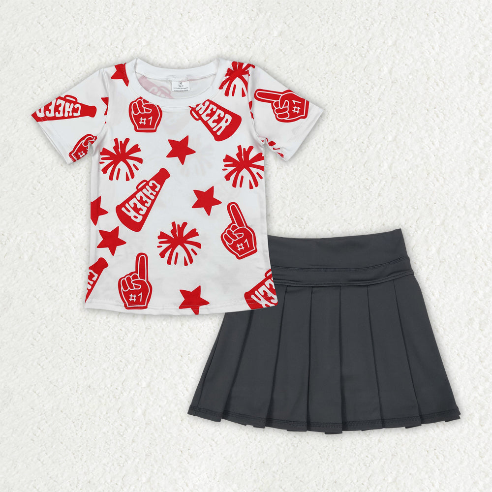 Baby girls red cheer shirt yoga skirt active wear athletic summer yoga outfit