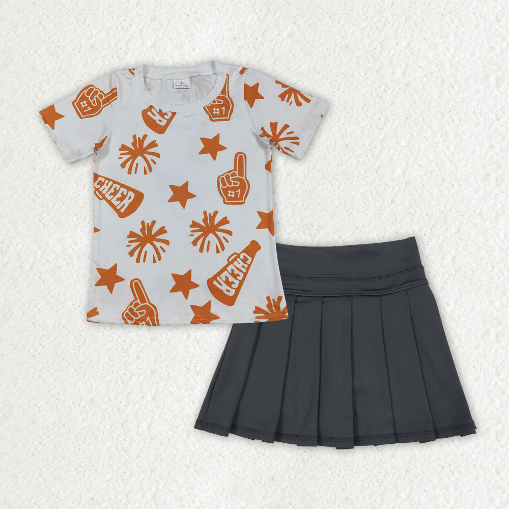 Baby girls orange cheer shirt yoga skirt active wear athletic summer yoga outfit