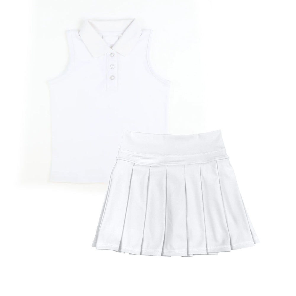 Baby girls white top matching skirt active wear athletic summer clothes preorder