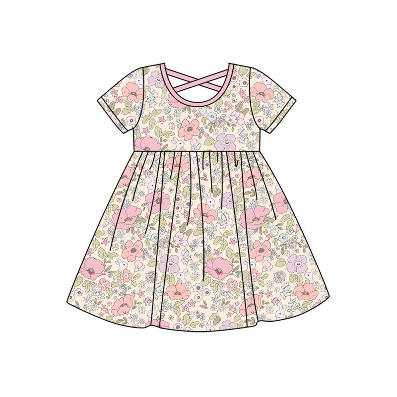 Easter bunny floral girls short sleeve dress preorder
