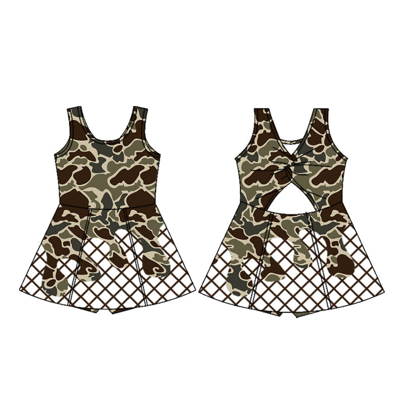 Baby girls brown camo active wear athletic summer yoga skirt dress preorder