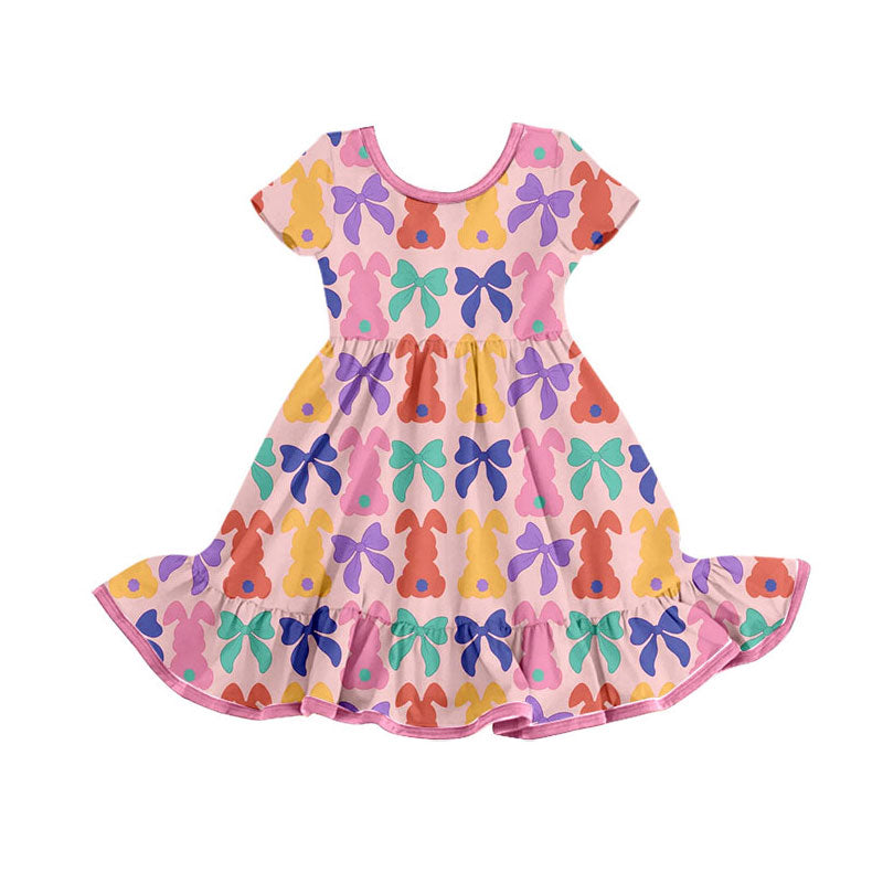 Colorful bow girls short sleeve holiday dress preorder