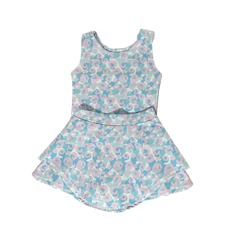 Pink blue leopard design girls two piece yoga outfit preorder