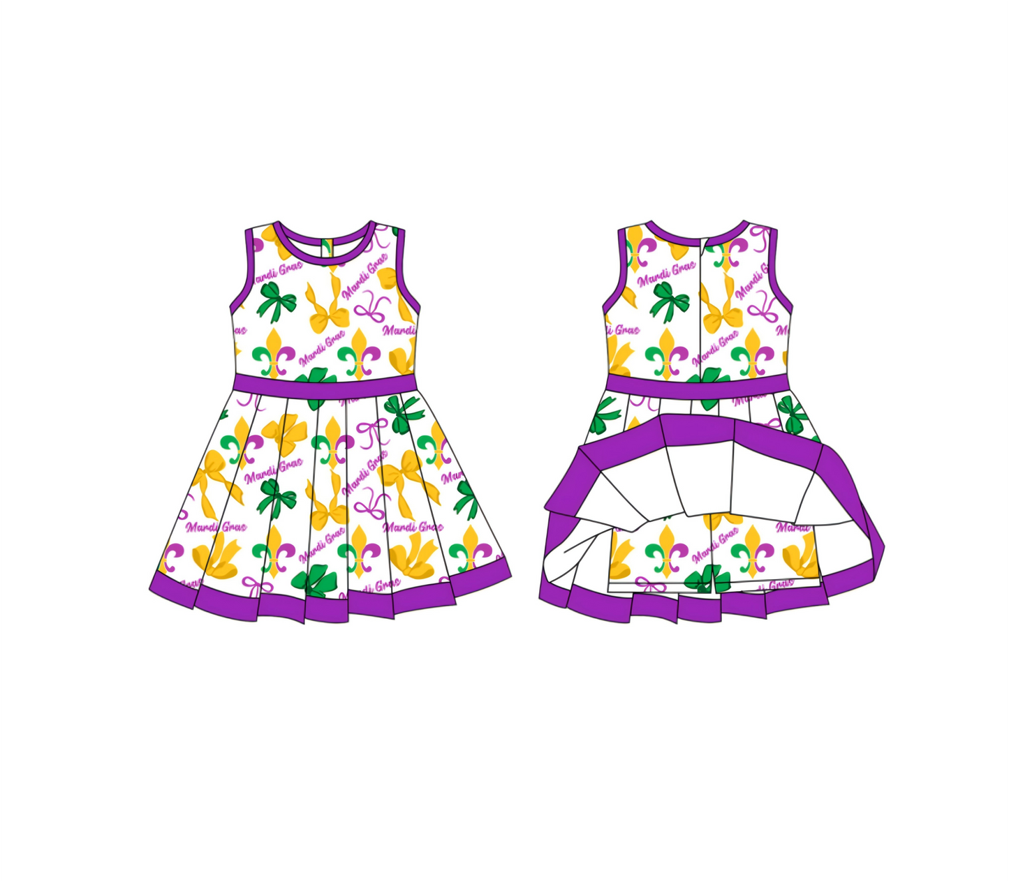 Mardi Gras bow design girls yoga dress preorder