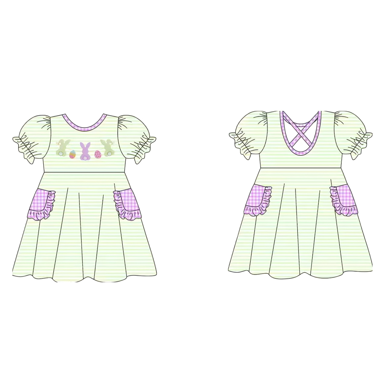 Easter bunny girls holiday pocket design dress preorder