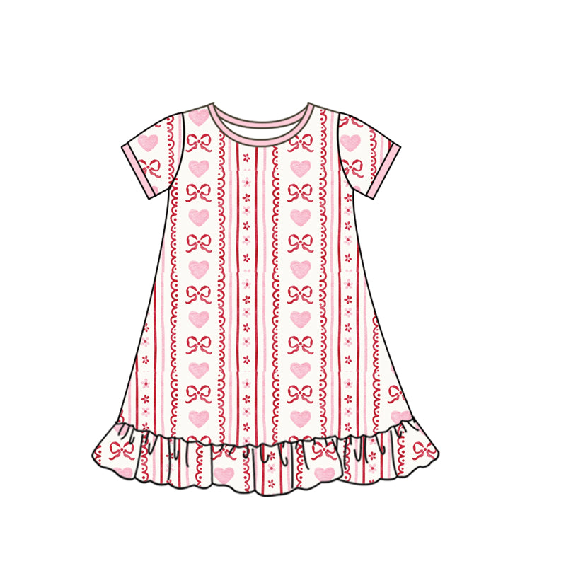 Girls Valentines day red bow short sleeve dress preorder