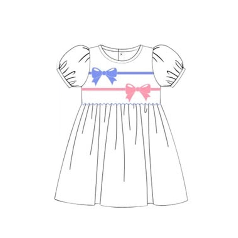 Girls pink lavender bow short sleeve dress preorder