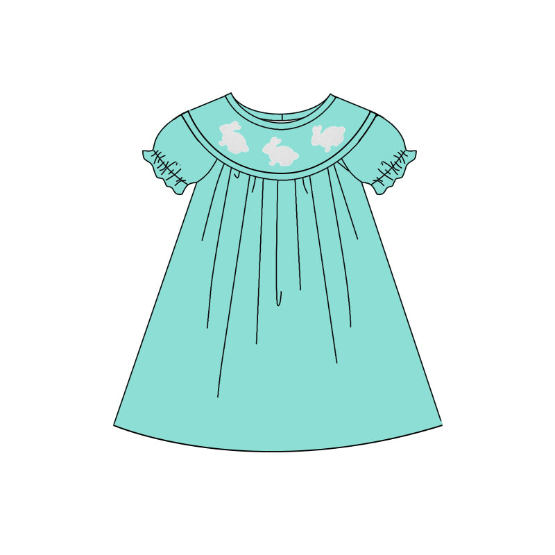 Girls bunny design short sleeve aqua dress preorder