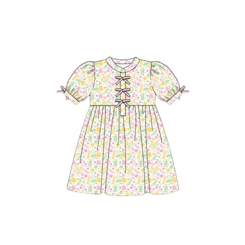 Yellow pink floral design summer dress preorder