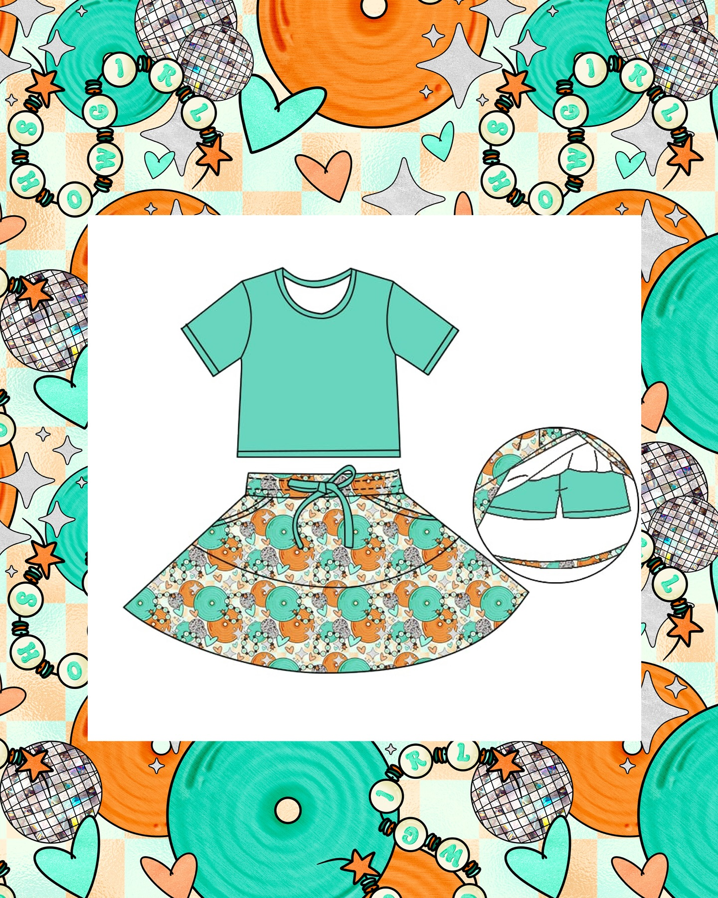 Turquoise short sleeve top matching shorts baby girl outfit preorder