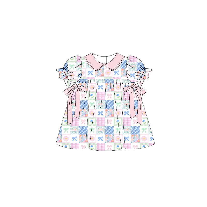 Blue pink bow kids girls dress preorder
