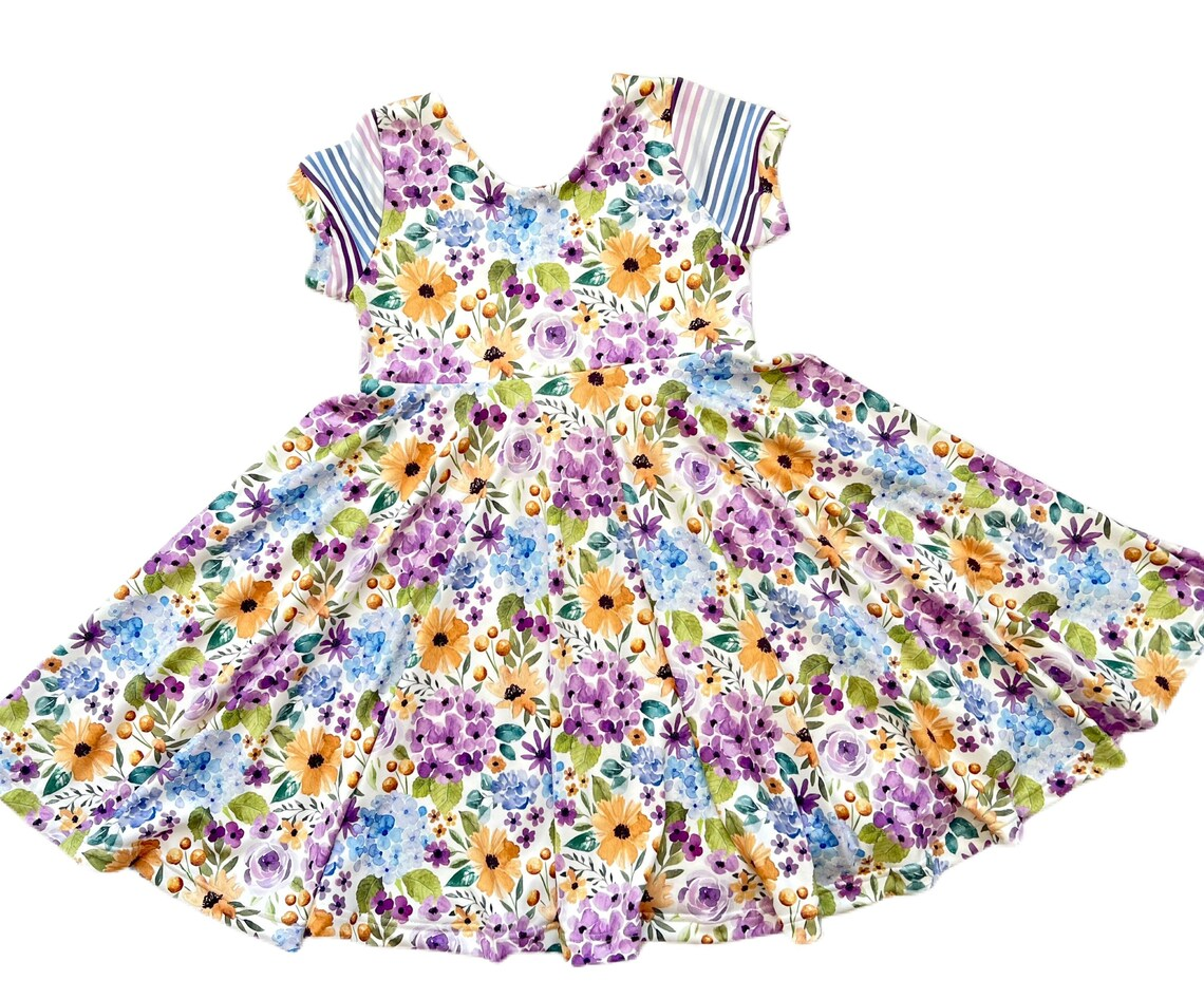Purple floral design kids girls dress preorder