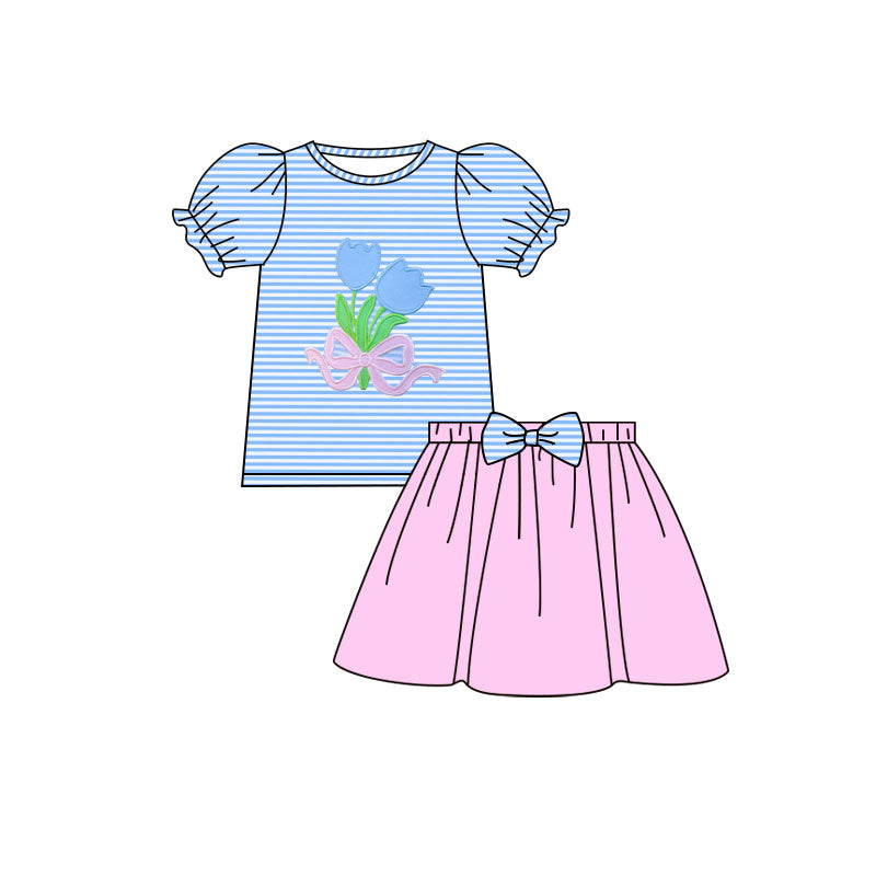 Flowers shirt matcking skirt design baby girls outfit preorder