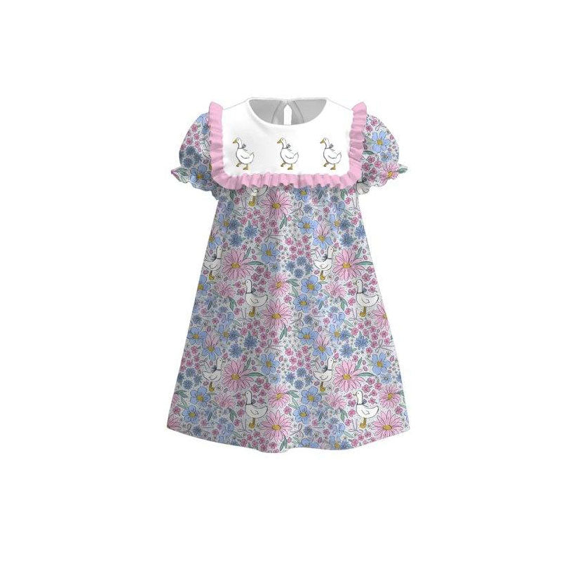 Goose floral design baby girls short sleeve dress preorder