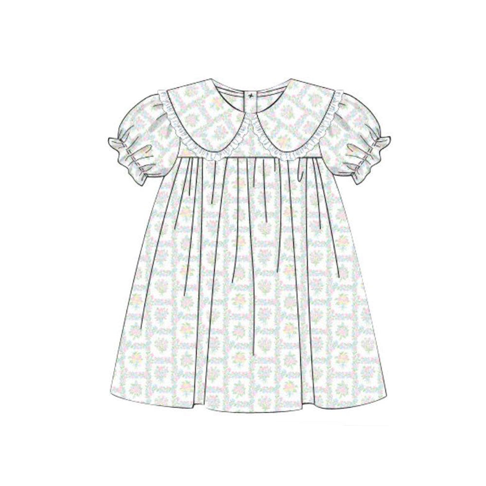 Flowers design baby girls short sleeve dress preorder