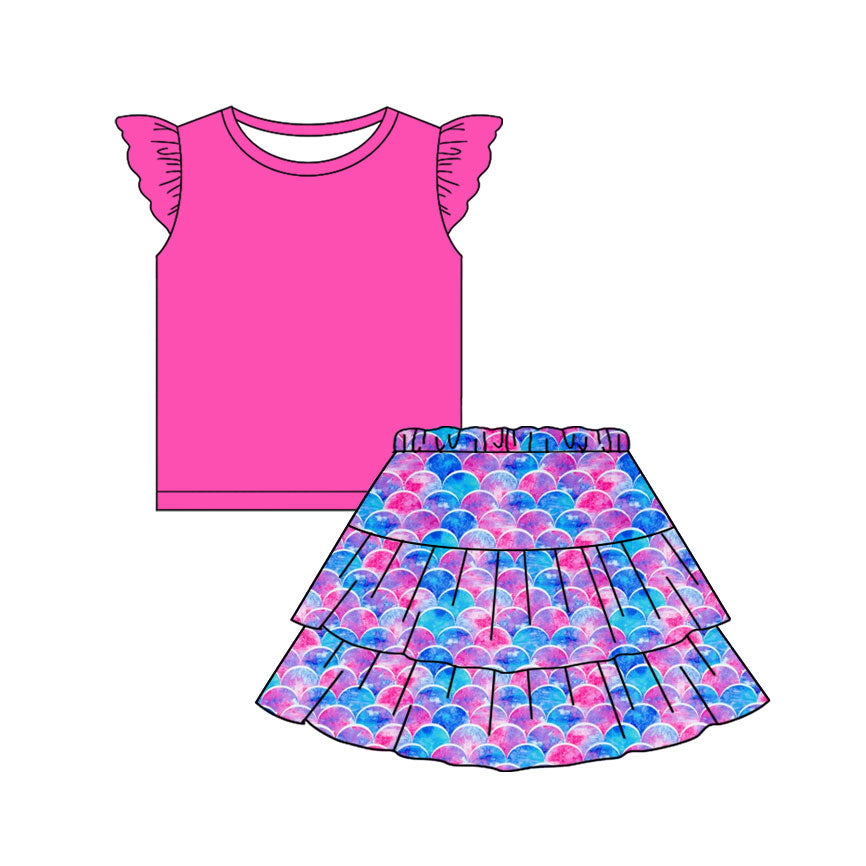Hot pink top matching mermaid skirt girls summer outfit preorder